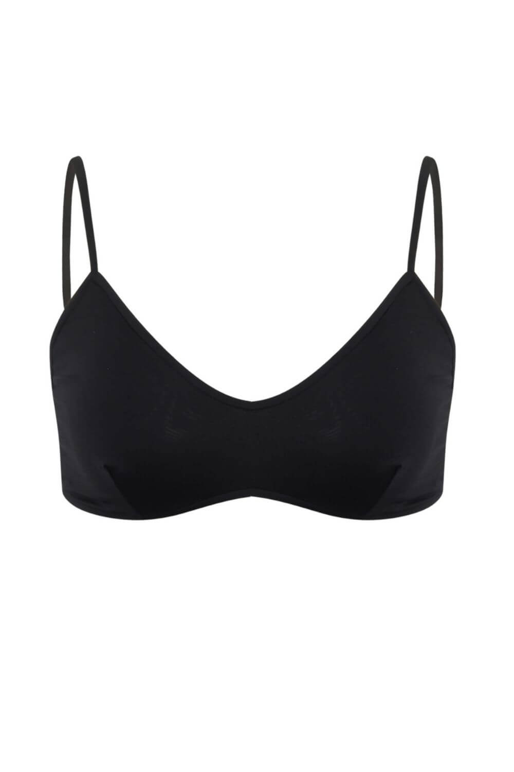 Black balconette bikini top. Adjustable straps, closes on the back with a gold-tone luxurious clasp.