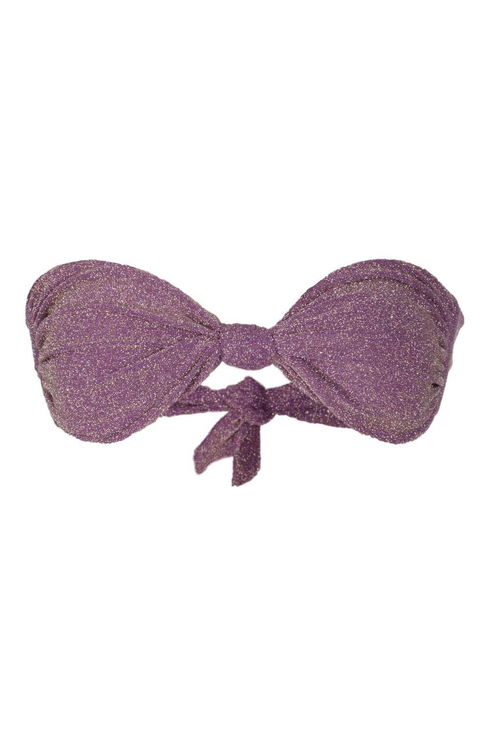 Bandeau bikini top in purple lurex. Soft pads, no straps.