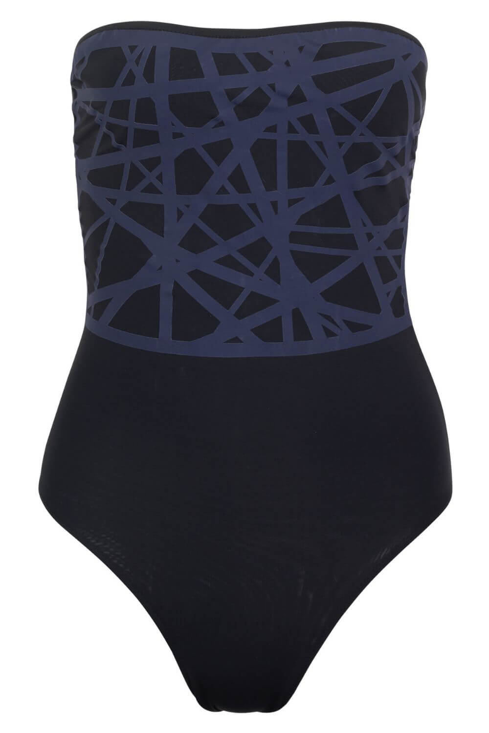 Strapless one piece swimsuit with exclusive laser detail in contrasting color.v