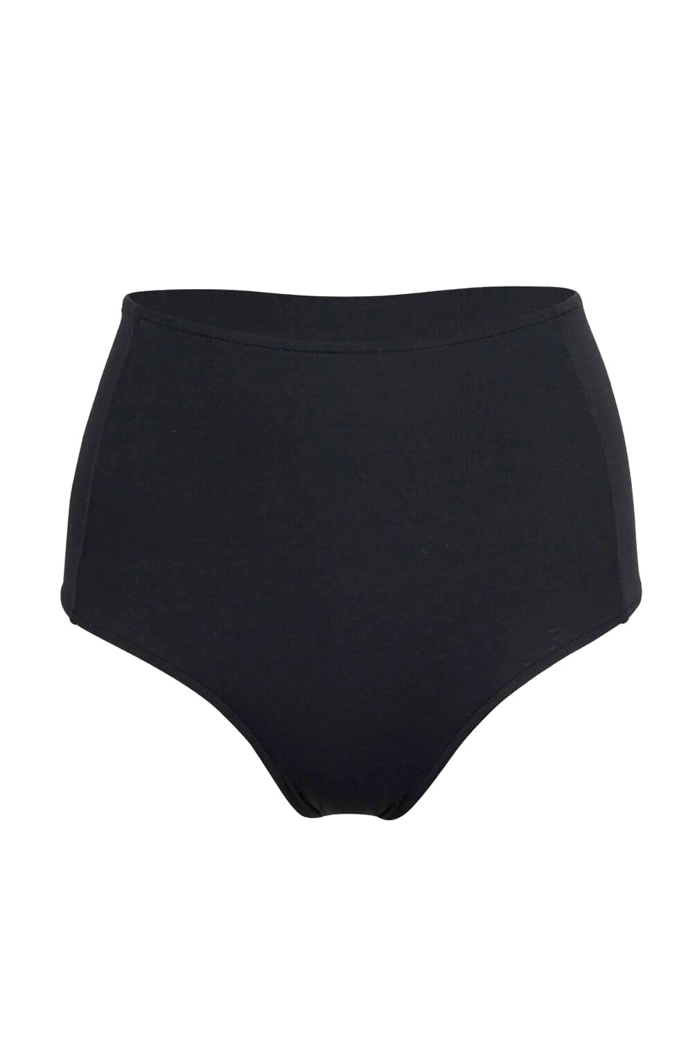 High waisted black bikini bottom. Full coverage, fully lined.