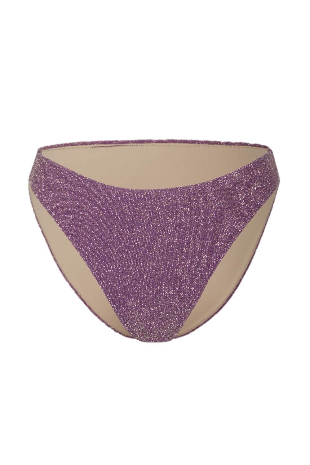 Classic brief bikini bottom purple glittery lurex.