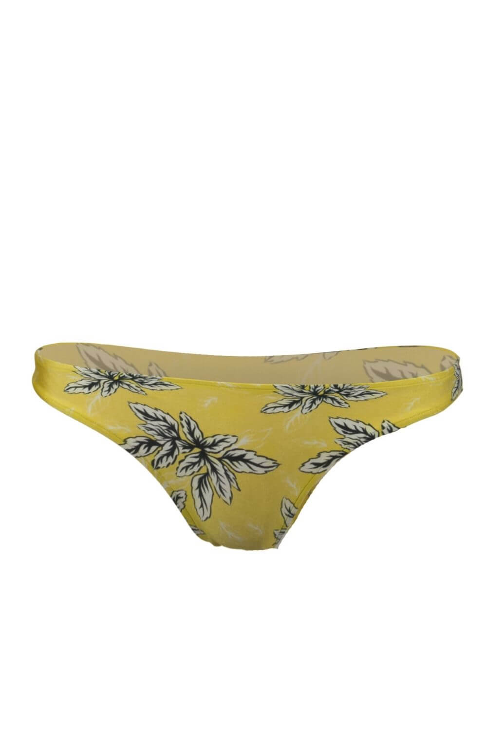 Classic brief bikini bottom in yellow/black/white print.