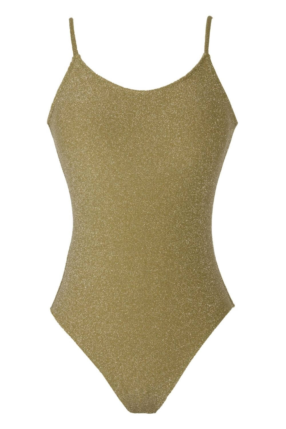 One piece swimsuit in green lurex. Removable soft pads.