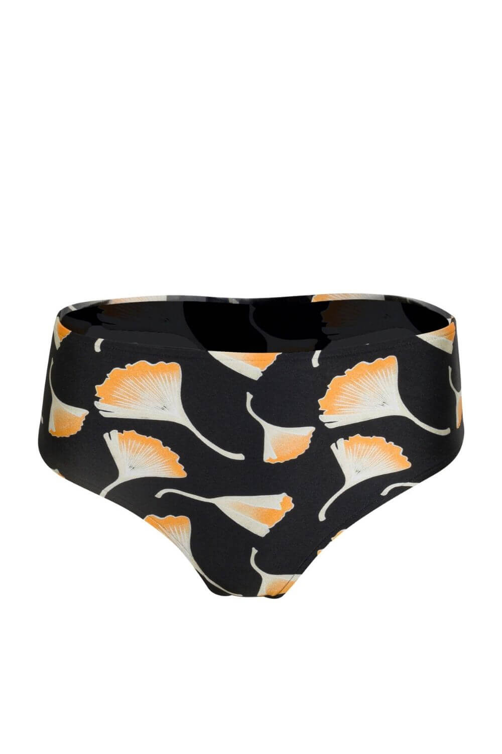 Hipster bikini bottom in luxurious black print.