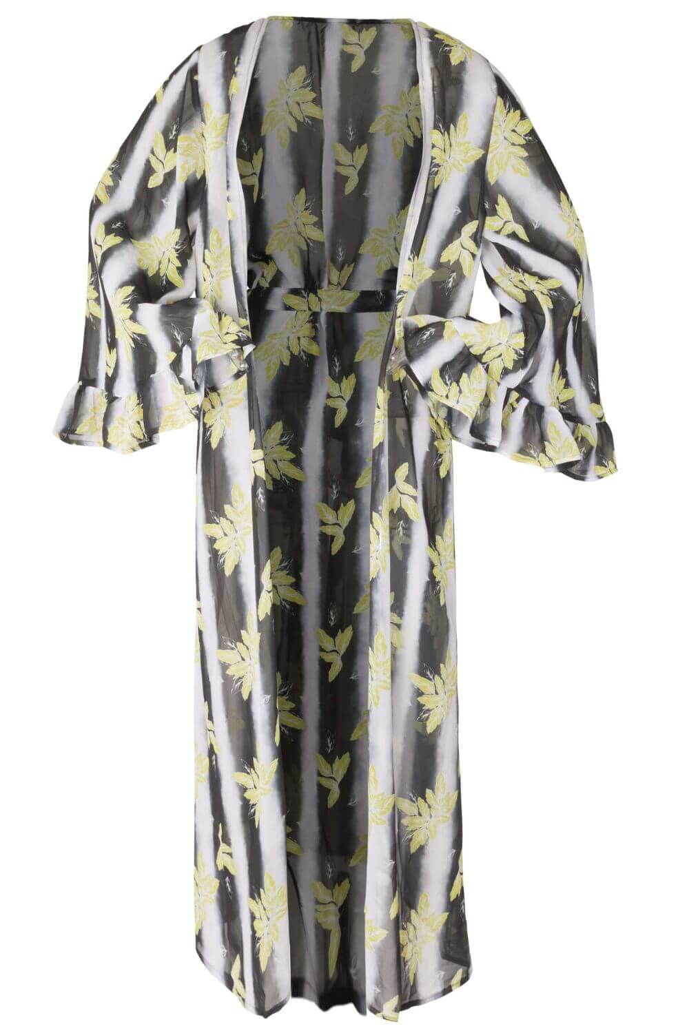 Kimono maxi beach cover up. Silky, flowy material. Style with swimsuits in the same print or solid black, white, or yellow/ mustard.