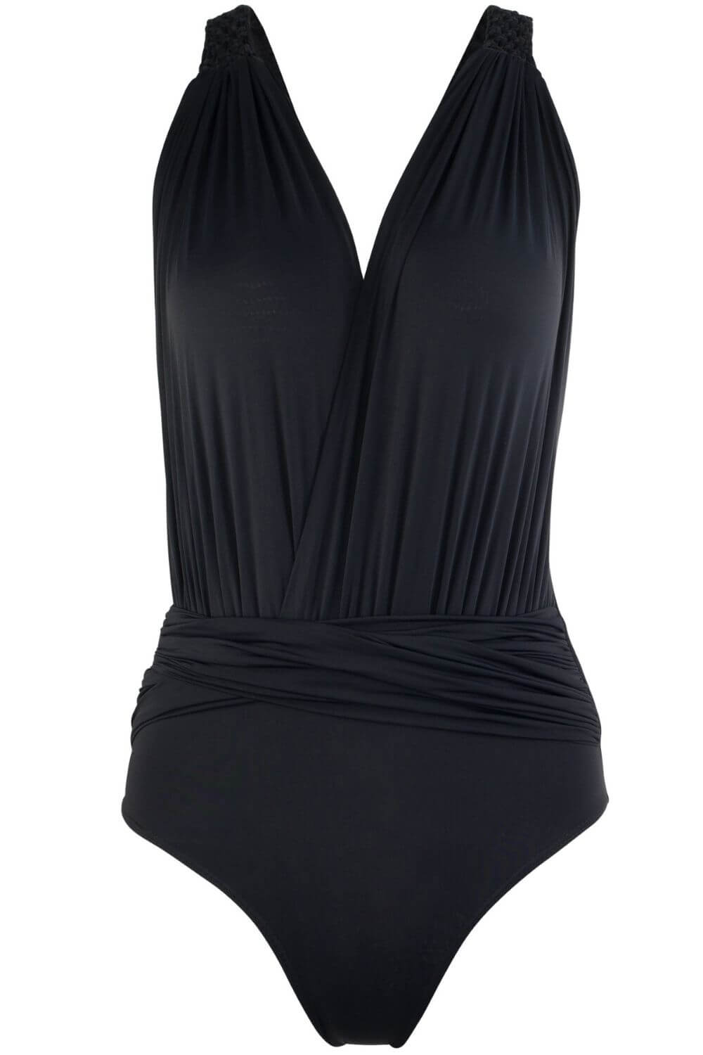 Elegant one piece swimsuit with macrame strap on the back.