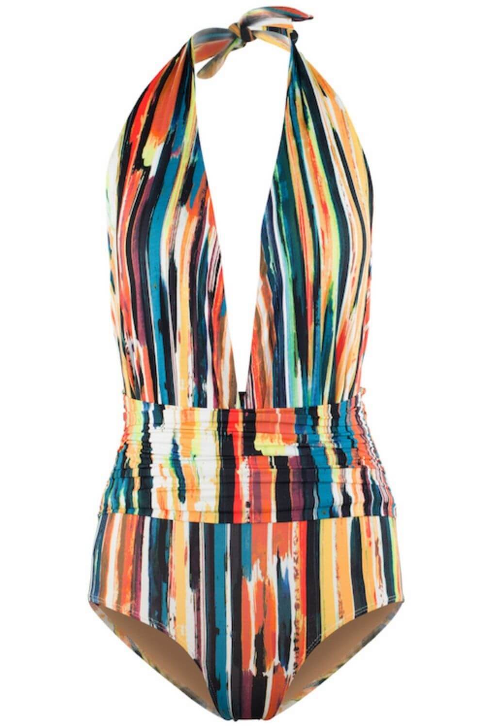 Deep plunge one piece swimsuit in our exclusive Picasso print.