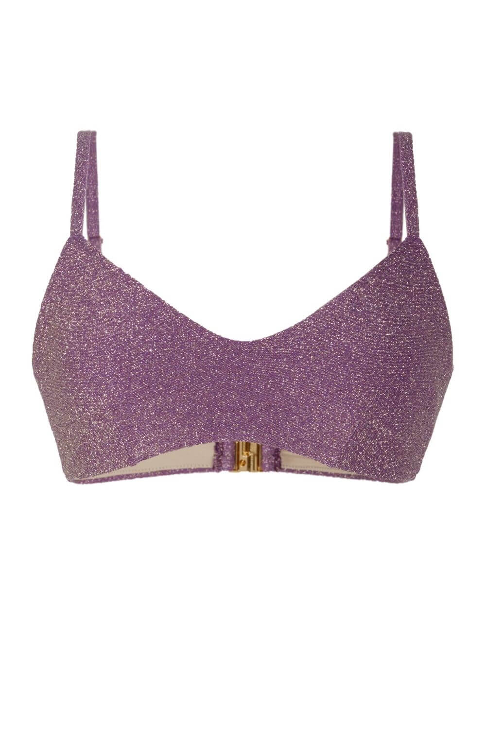 Bralette bikini top in purple lurex. djustable straps, fully lined.