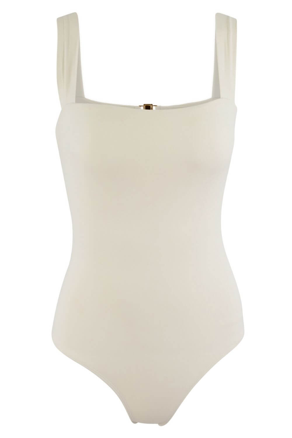 Square neckline swimsuit in off white/ivory. Exclusive criss-cross detail on the back.