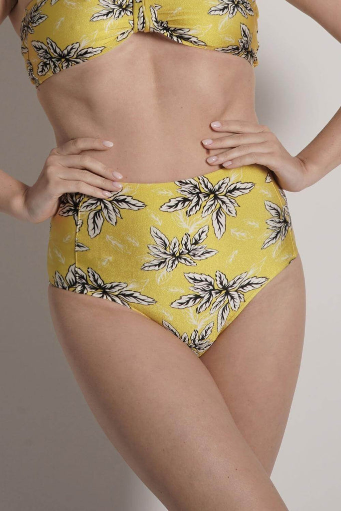Yellow Multi Print High Waisted Bikini Bottom X28386