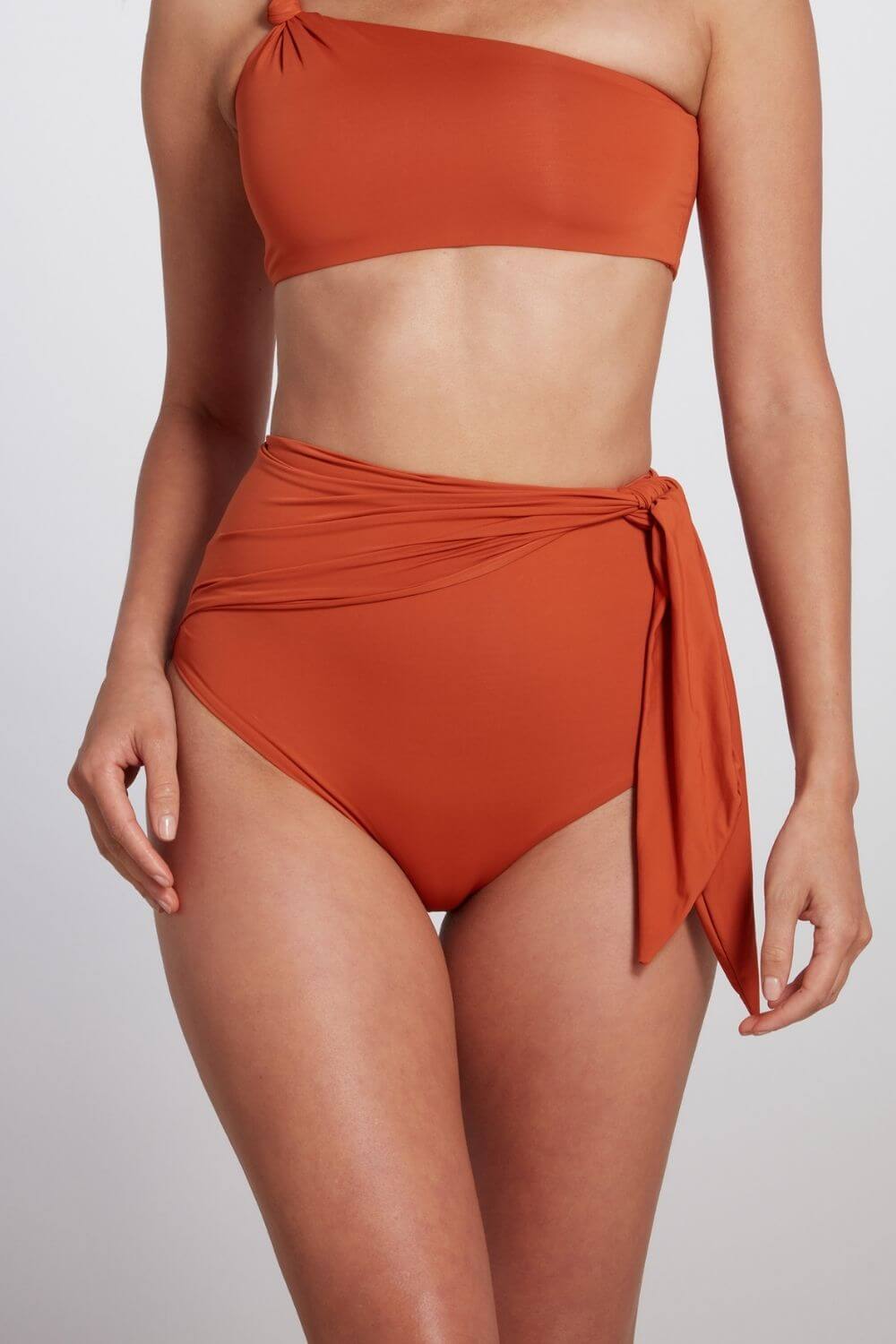 High Waisted Bikini Bottom with Sash Detail in Orange - Sauipe Swim