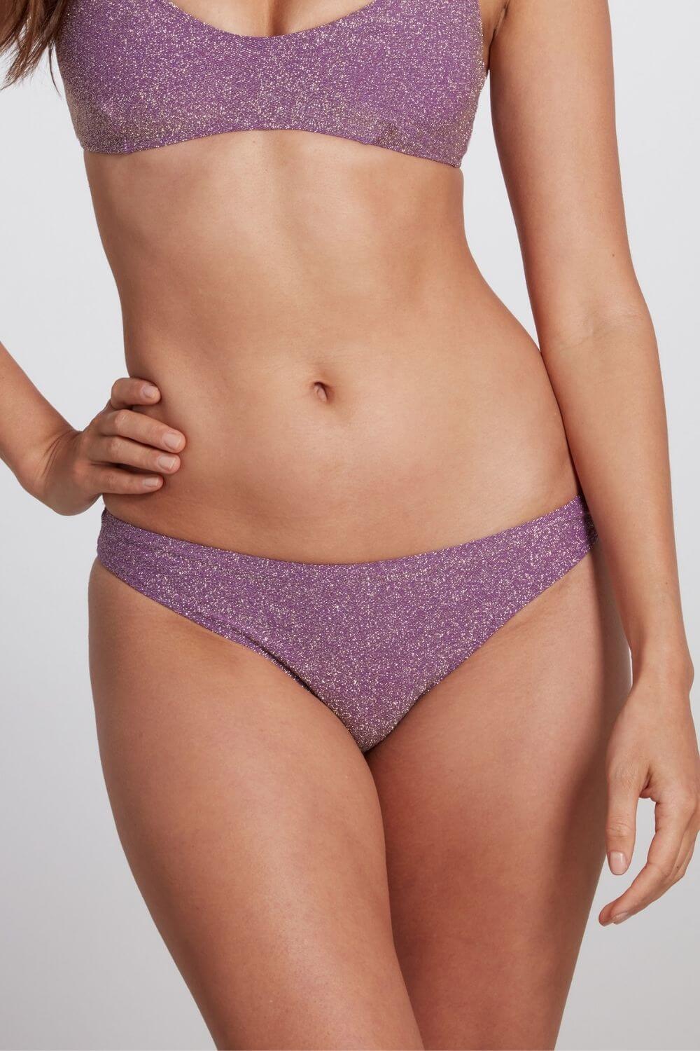 Classic Brief Bikini Bottom in Purple Lurex - Sauipe Swim Small, Women's Bikini Swimsuit