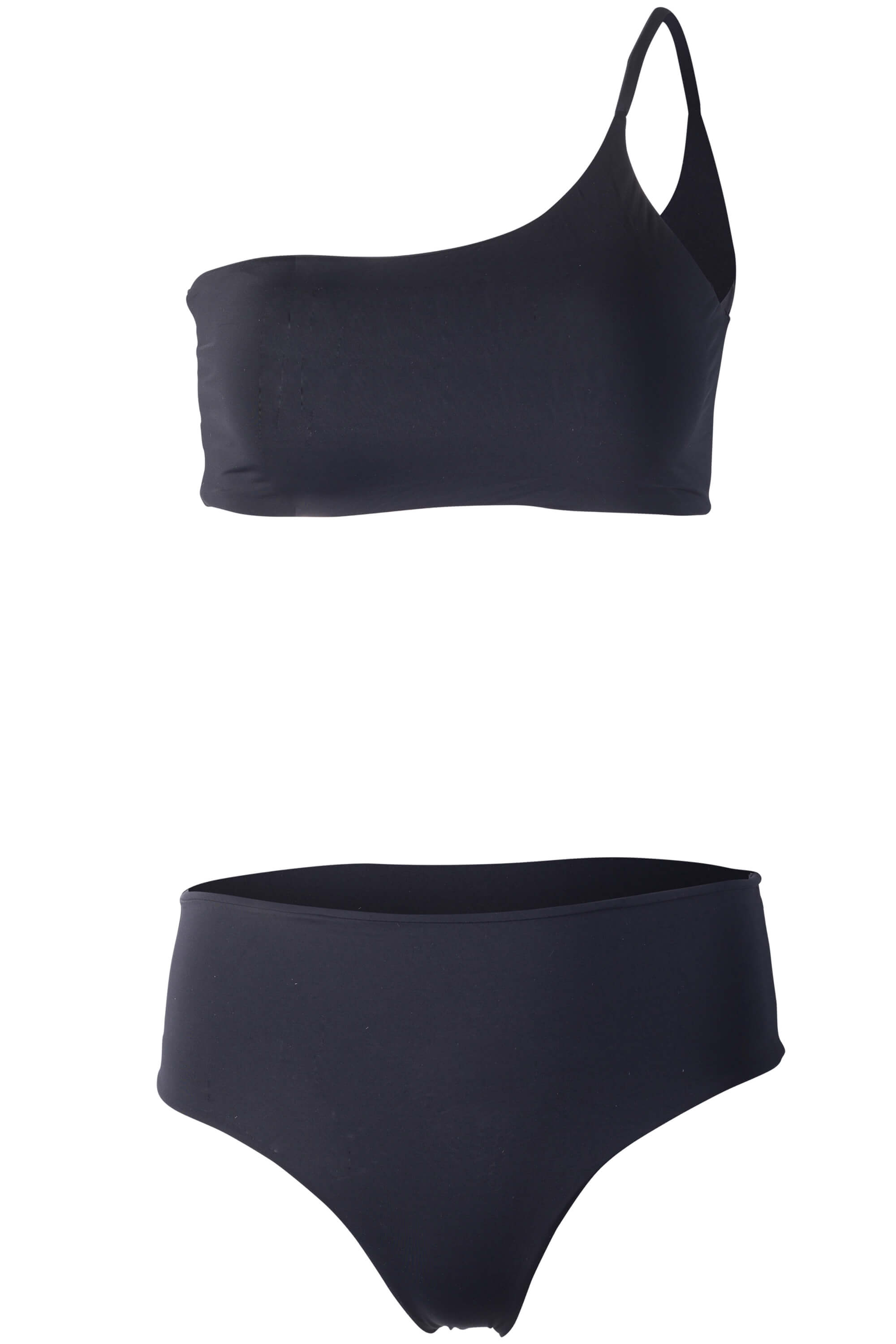 SOLID One Shoulder Bandeau Bikini Top - Black